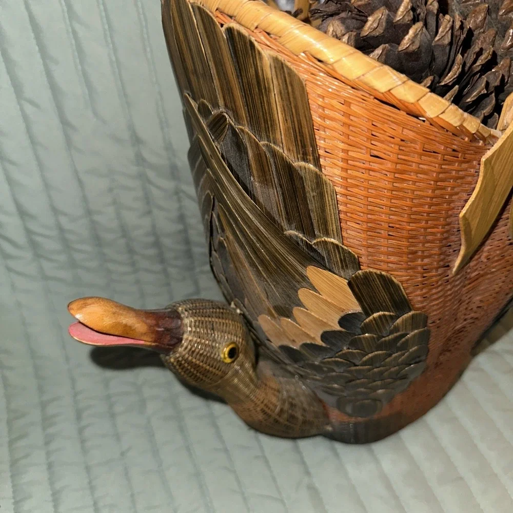 Vintage Wicker Basket with Handle DUCKS‎ 9